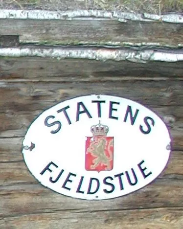 Beaivvášgieddi forest lodge signboard "Statens fjeldstue" in 2012.