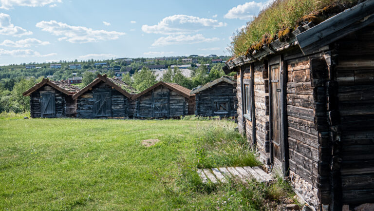 Viessu ja áitit. Hus og stabbur. House and storehouses.